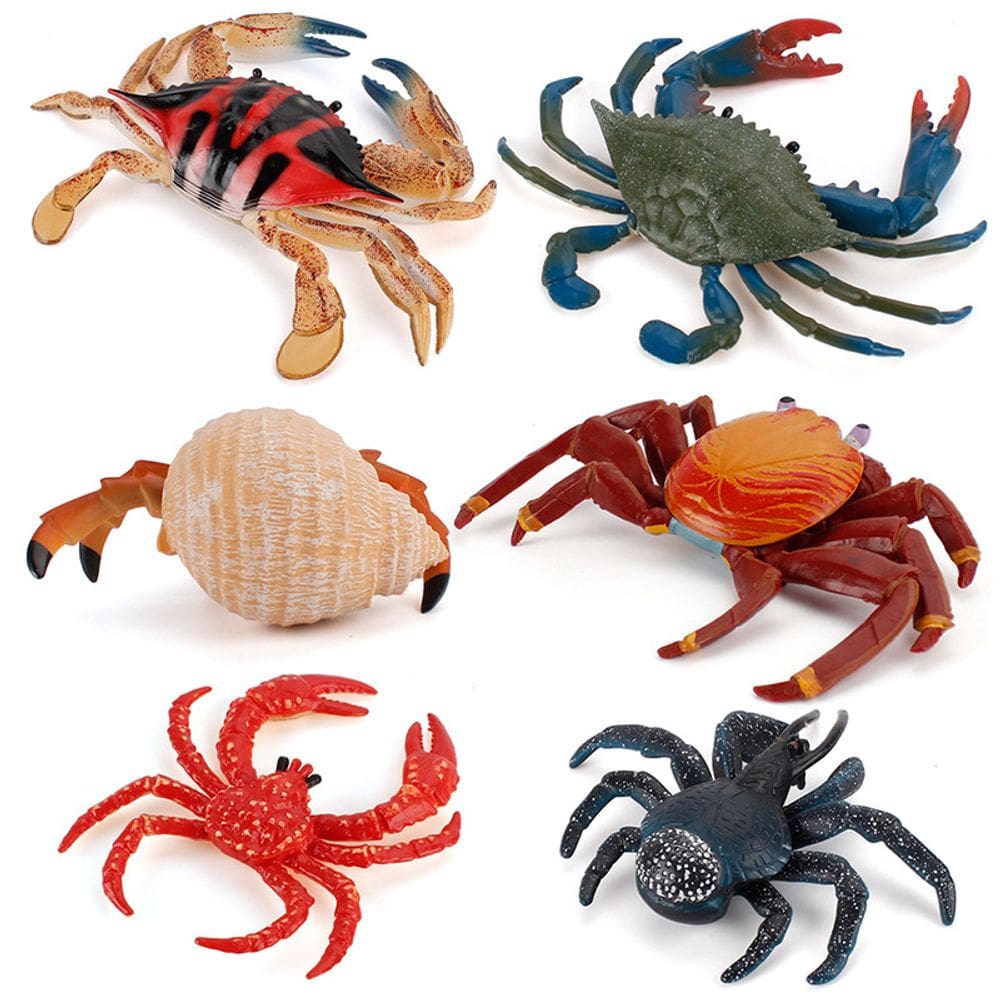 Conjunto de estatuetas de caranguejo de 6 peças de animais oceânicos de PVC realistas