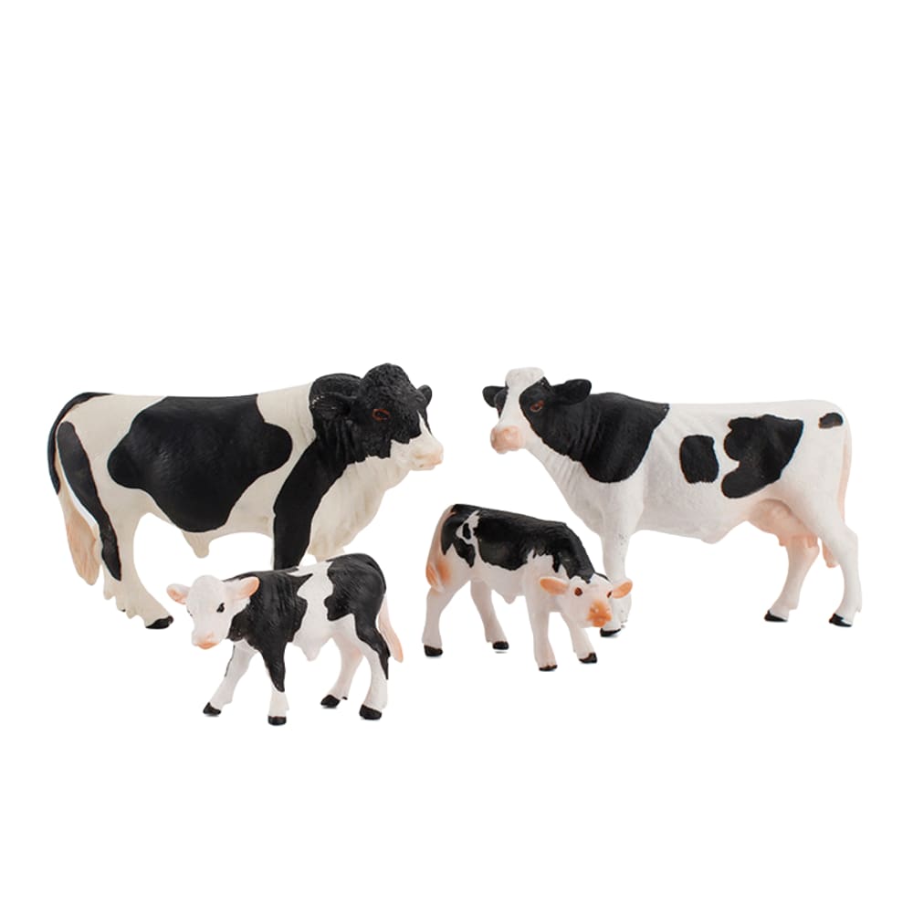 Conjunto de estatuetas de animais de fazenda, 4 peças — vaca realista em preto e branco