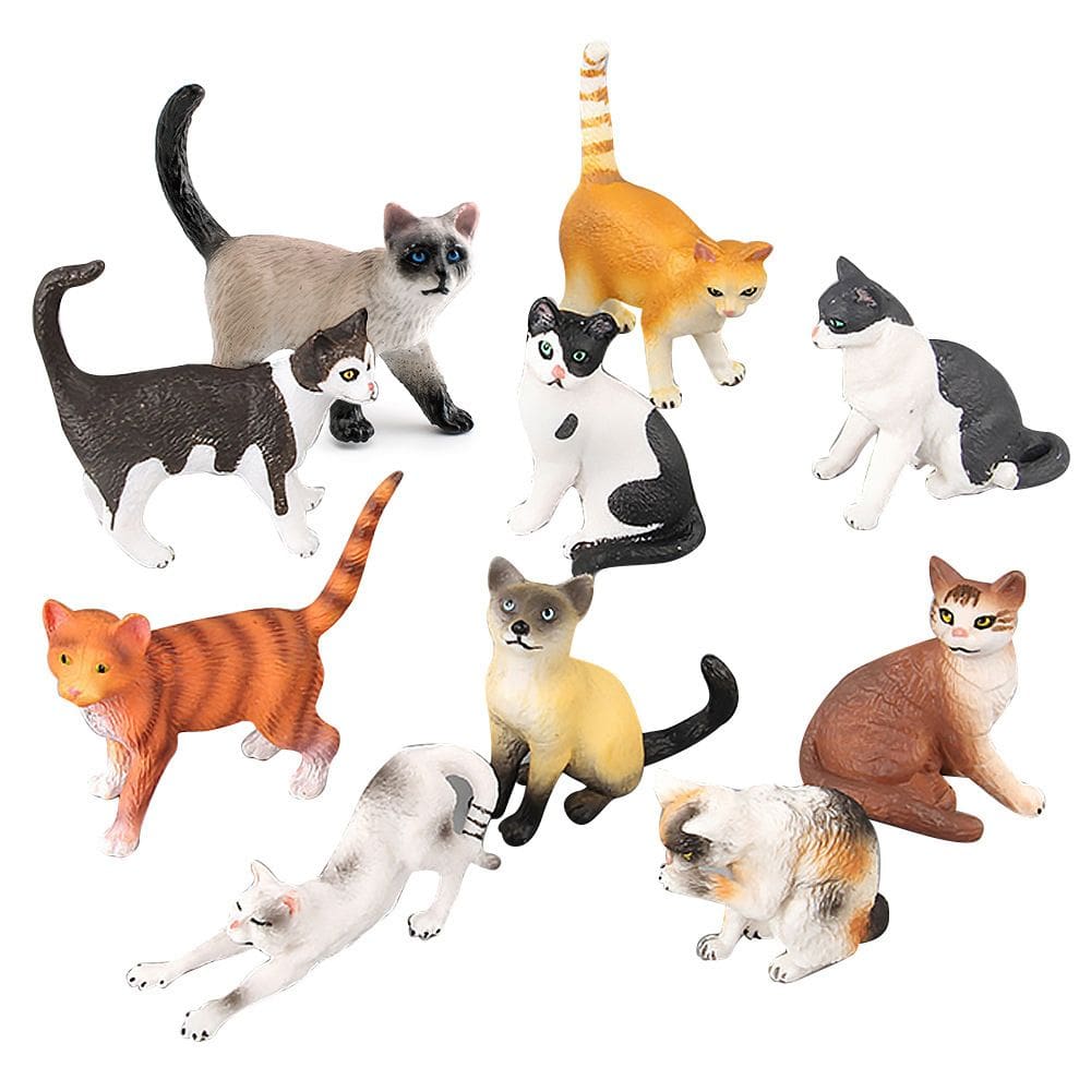 Conjunto de estatuetas de gato realistas de PVC, 10 unidades siamesas malhadas para crianças