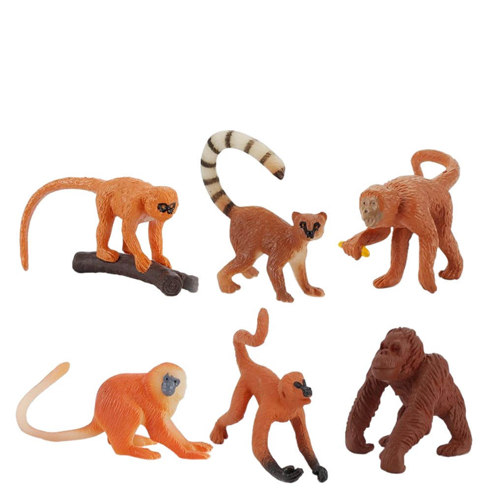 Conjunto de bonecos de macaco em miniatura Wild Monkey PVC, 6 peças de brinquedos infantis