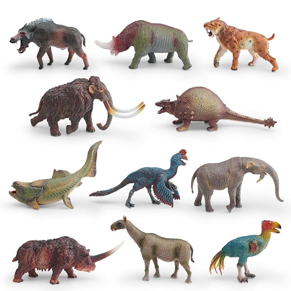 Conjunto de estatuetas de animais pré-históricos, 11 peças de PVC Kids Mammoth Tiger