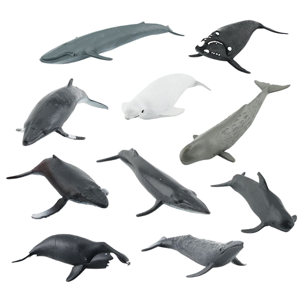 Conjunto de figuras de baleia, 10 peças de brinquedo infantil de PVC realista para animais marinhos