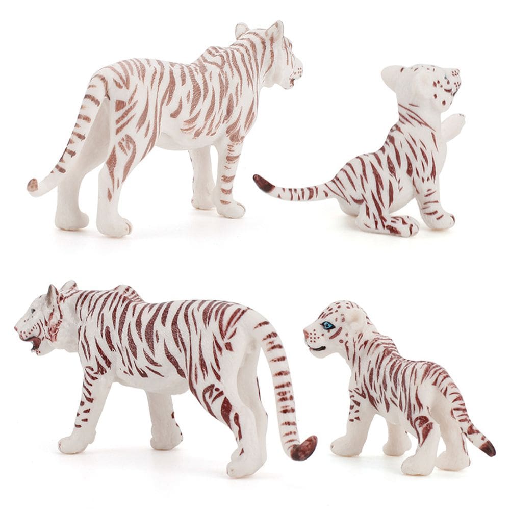 Conjunto de estatuetas de animais White Tiger Family, 4 peças de PVC para crianças a partir de 3 anos