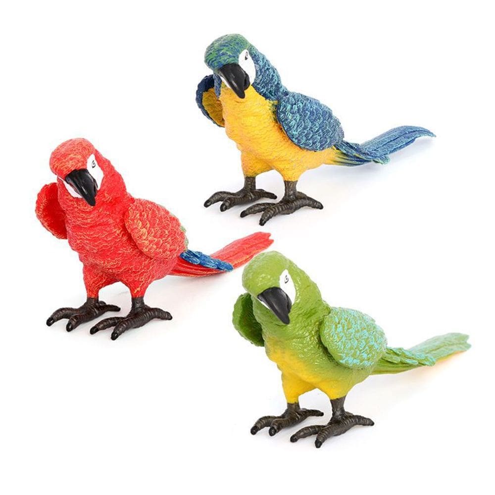 Conjunto de estatuetas Realistic Macaw Parrot x3 PVC para decoração infantil de 17 cm