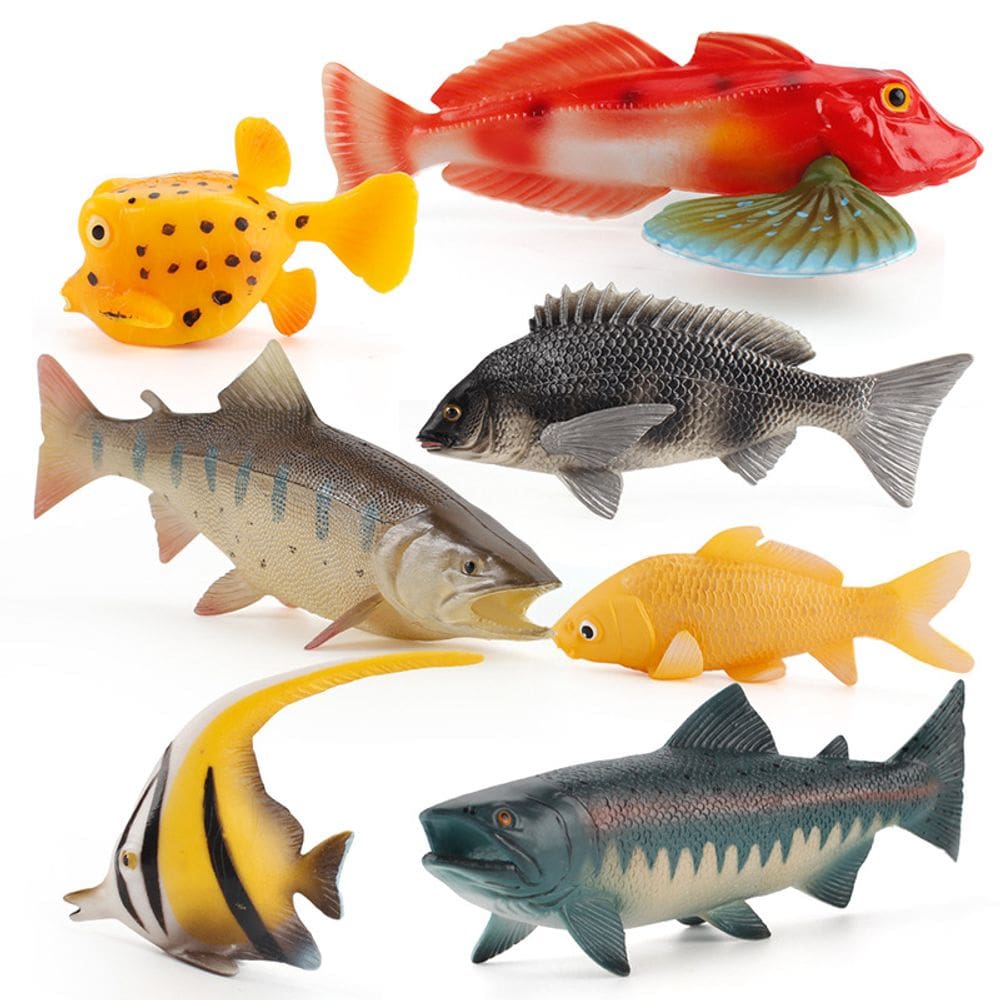 Conjunto de bonecos de brinquedo Freshwater Fish, 7 peças de PVC para educação infantil