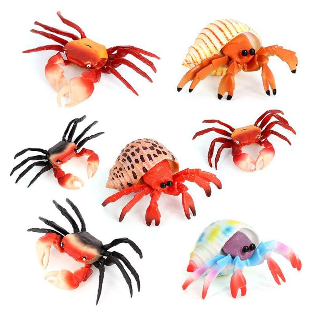 Conjunto de estatuetas realistas de caranguejo e caranguejo eremita, 7 peças de PVC Ocean
