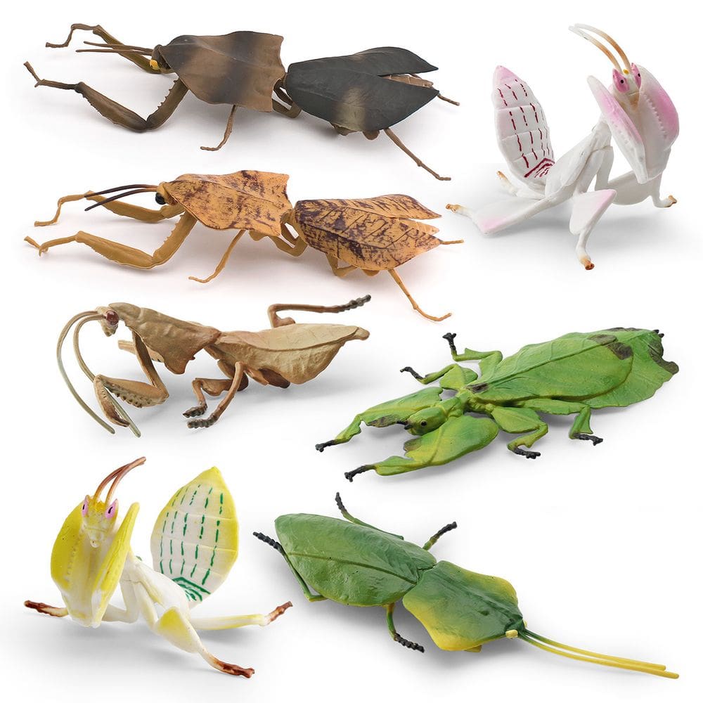 Conjunto de estatuetas de insetos, 7 peças de brinquedo infantil de PVC Leaf Mantis