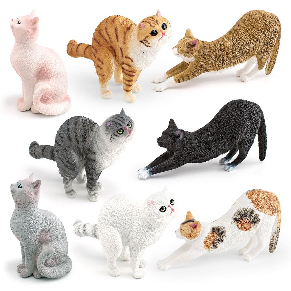 Conjunto de estatuetas de gato realista, 8 peças de brinquedo de PVC em miniatura para gatos