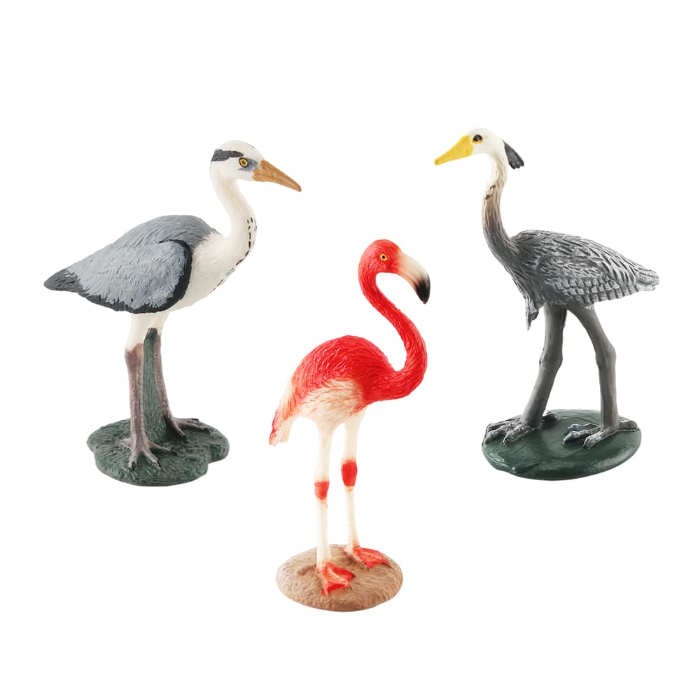 Conjunto de estatuetas Wild Bird, 3 unidades — modelos Flamingo, Garça e Guindaste
