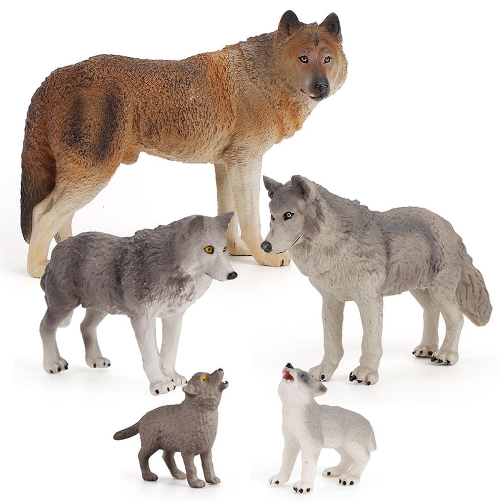 Conjunto de estatuetas Realistic Wolf Family, 5 peças, modelos de plástico PVC