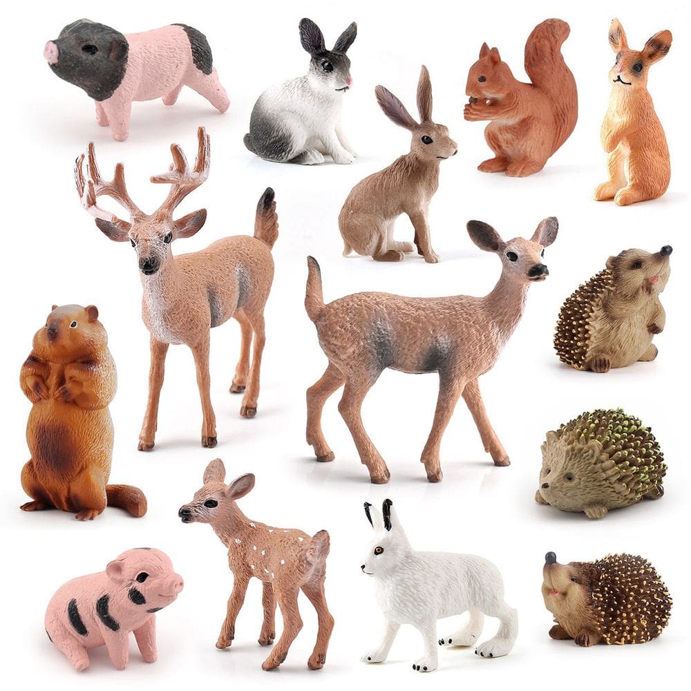 Conjunto de estatuetas de animais selvagens de 14 peças, figuras realistas de PVC