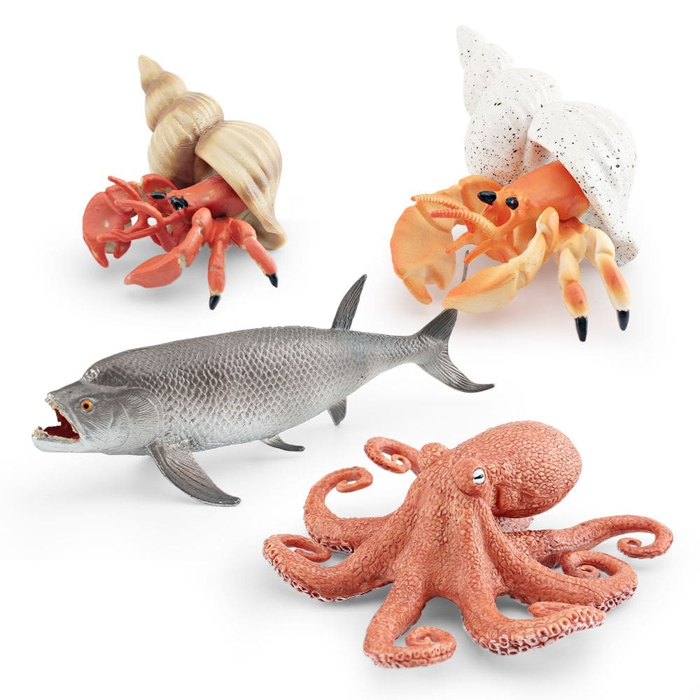 Conjunto de estatuetas de animais oceânicos, 4 peças de vida marinha realista em PVC