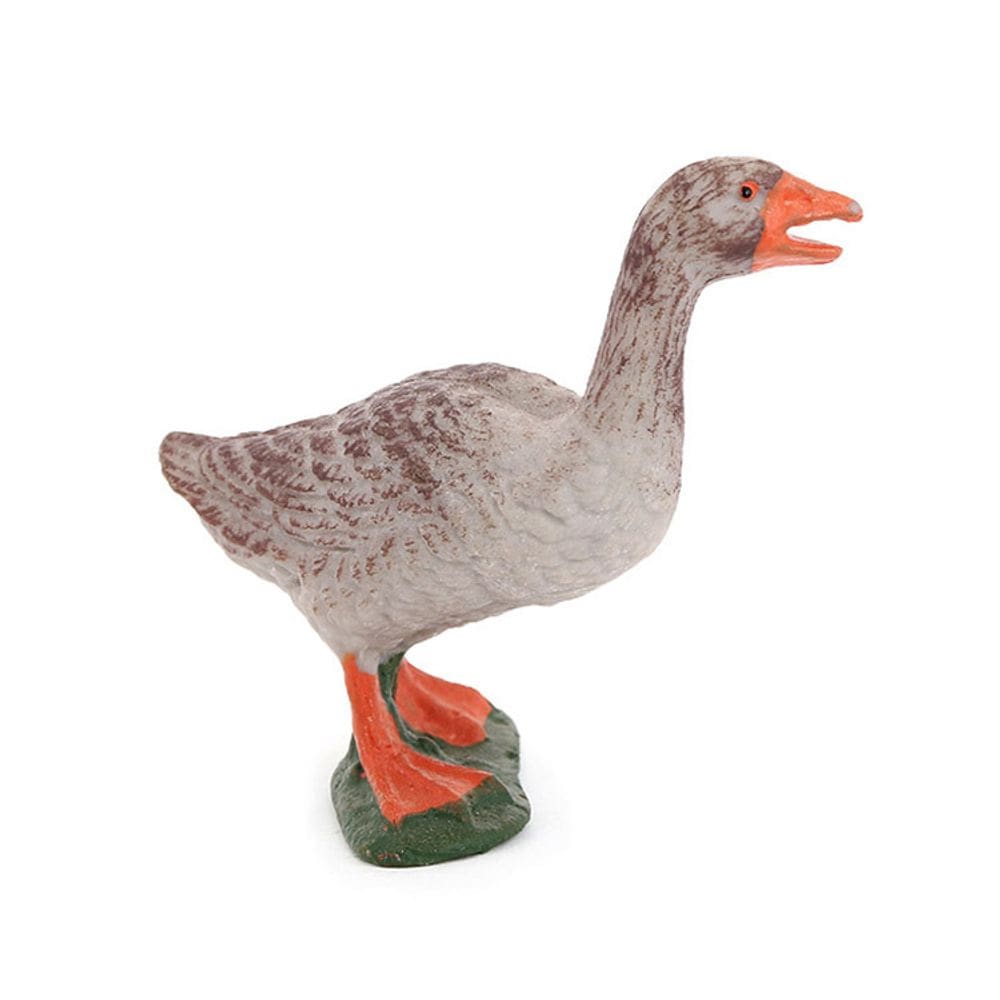 Estatueta de ganso realista em PVC modelo de animal de fazenda cinza 6,5 cm
