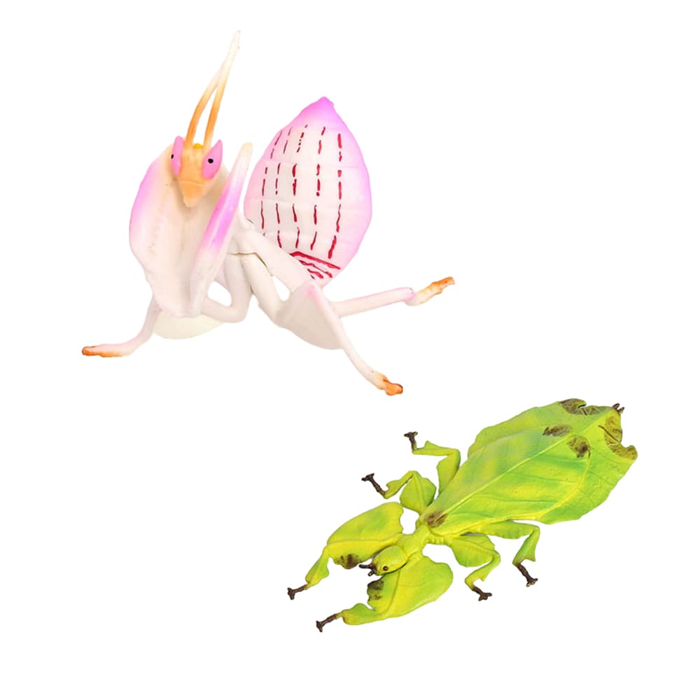 Conjunto de estatuetas realistas de orquídea louva-deus e inseto foliar x2