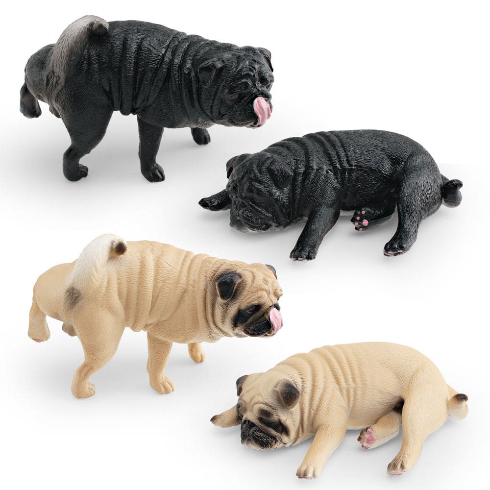 Conjunto de estatuetas Pug Dog 4 peças de PVC realista para crianças