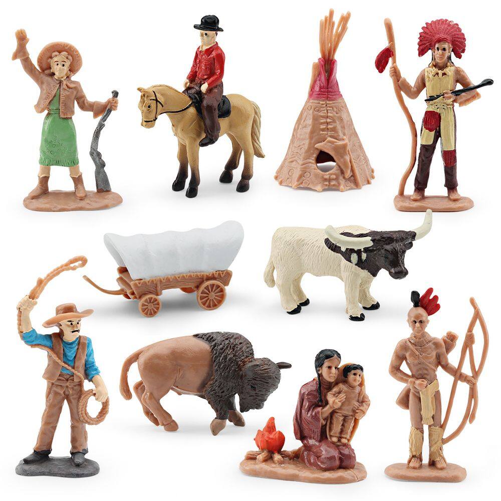 Conjunto de estatuetas Wild West Scene 10 Figures, brinquedo infantil em PVC de 1,5 a 7 cm