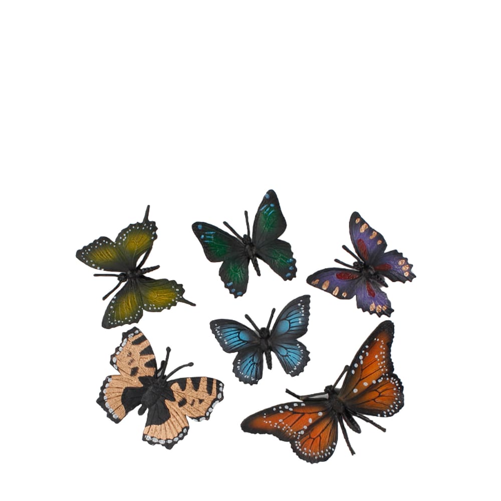 Conjunto de estatuetas de borboleta de PVC realista, 6 peças para crianças e decoração