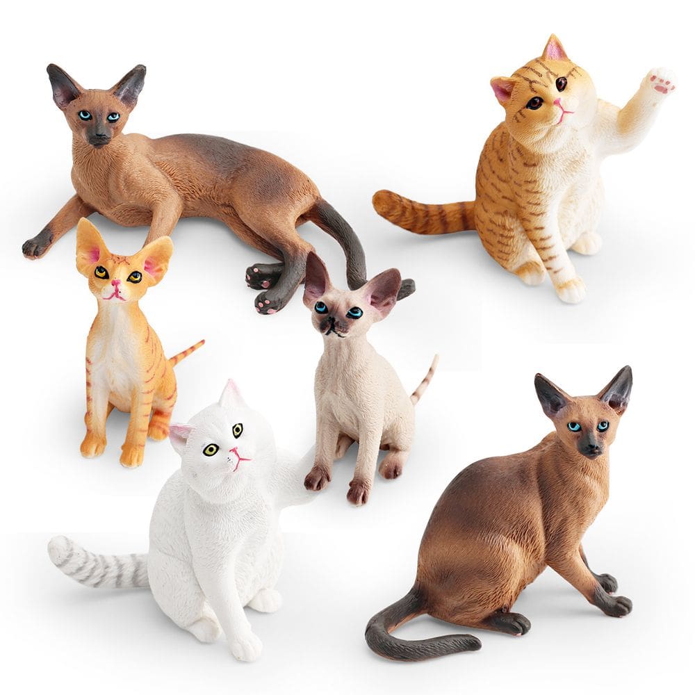 Conjunto de estatuetas Realistic Cat, 6 peças de brinquedo de PVC em miniatura com raças