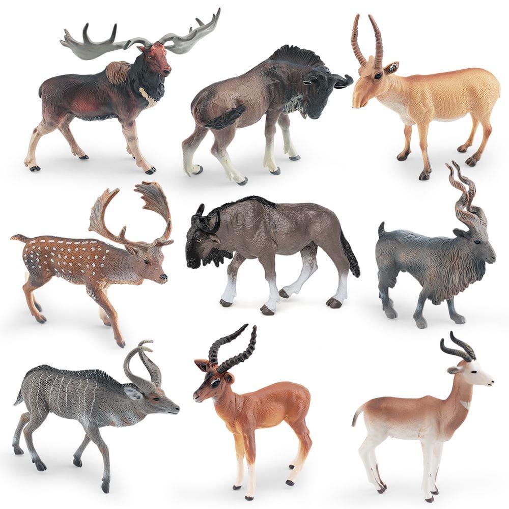 Conjunto de estatuetas de animais selvagens de 9 peças em PVC Safari & Forest
