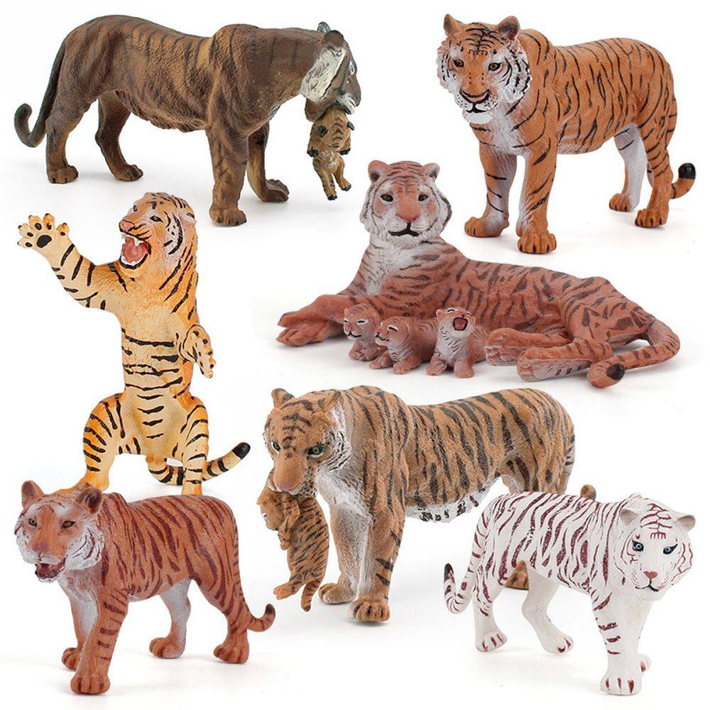 Conjunto de estatuetas Tiger, 7 peças, realista, PVC, educacional para crianças