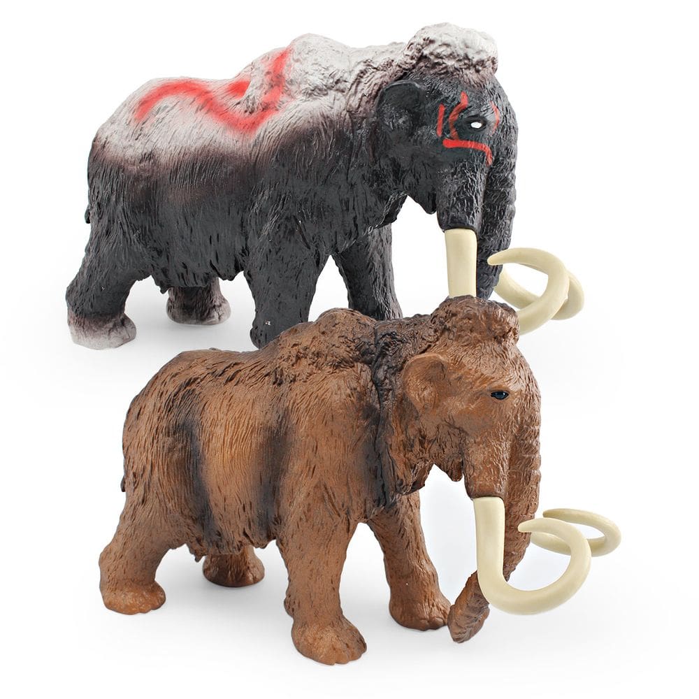 Conjunto de estatuetas Realistic Mammoth PVC Prehistoric Animal x2