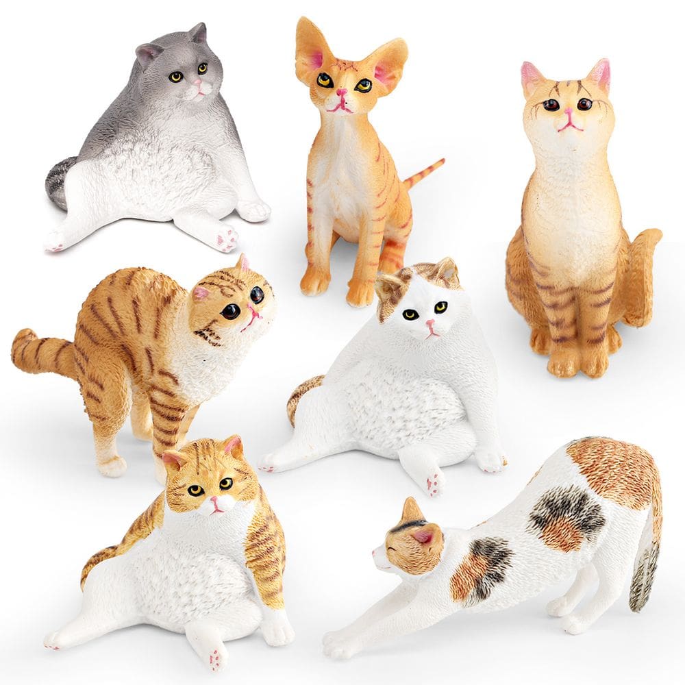 Conjunto de estatuetas Realistic Cat, 7 peças, PVC, gatos, decoração infantil