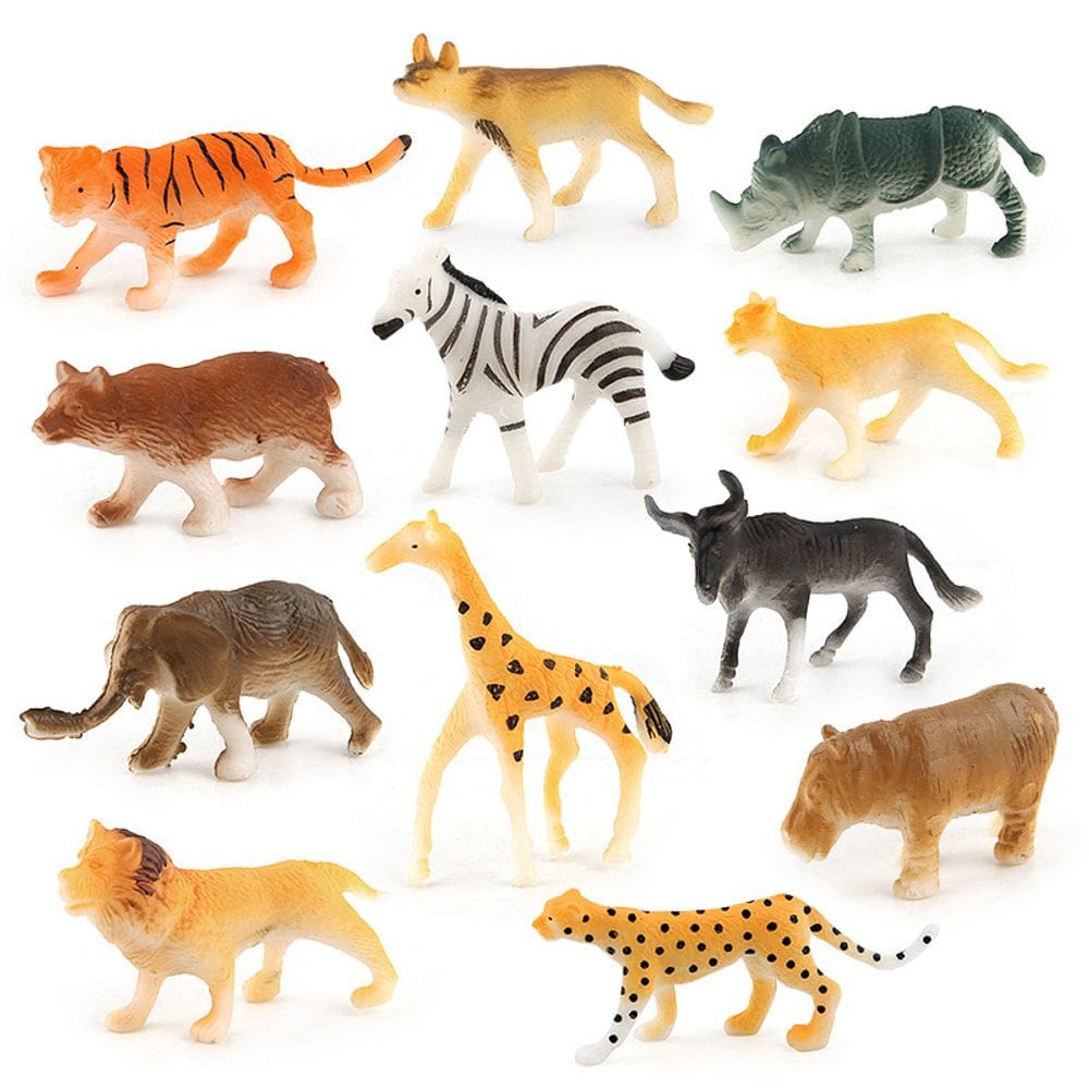 Conjunto de bonecos de animais em miniatura Safari, 12 unidades para crianças, PVC