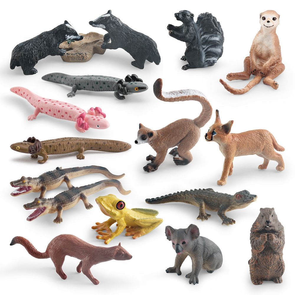 Conjunto de estatuetas de animais selvagens, 18 peças de PVC com jacaré Meerkat Koala