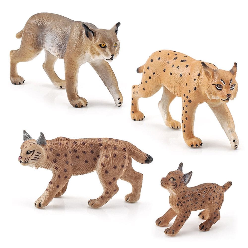 Conjunto de bonecos Lynx Wild Cat de 4 peças de PVC realista para crianças de 3 anos ou mais