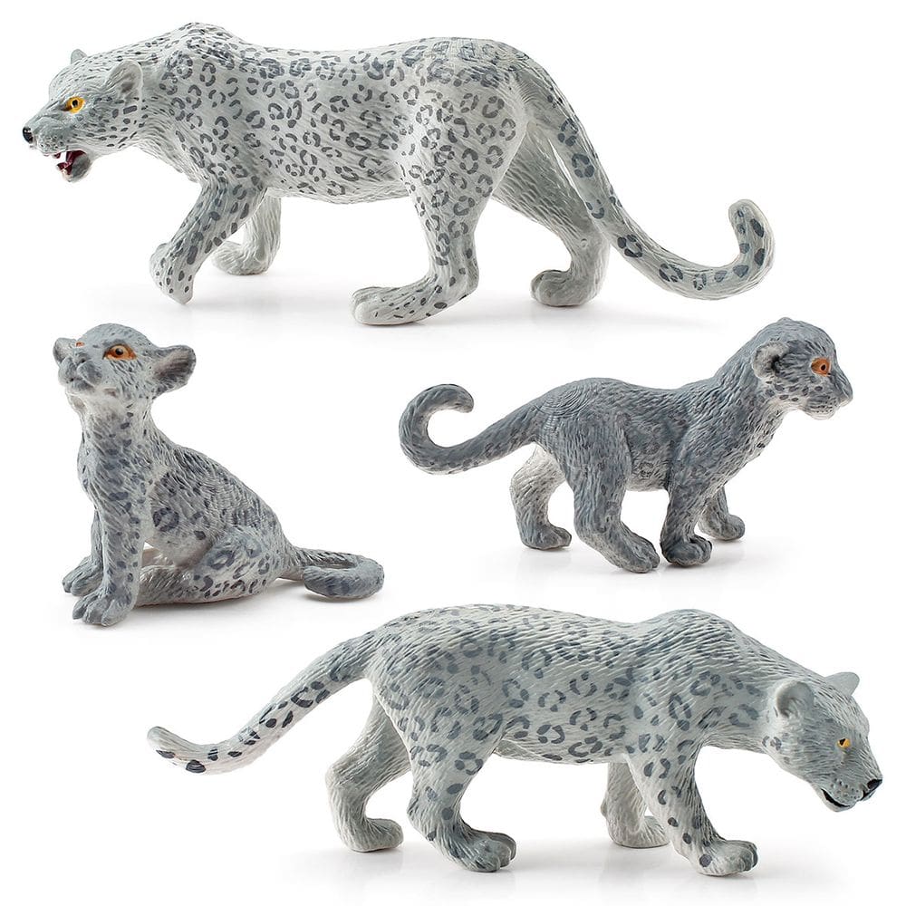 Conjunto de estatuetas de brinquedo infantil de PVC realista Snow Leopard de 4 peças