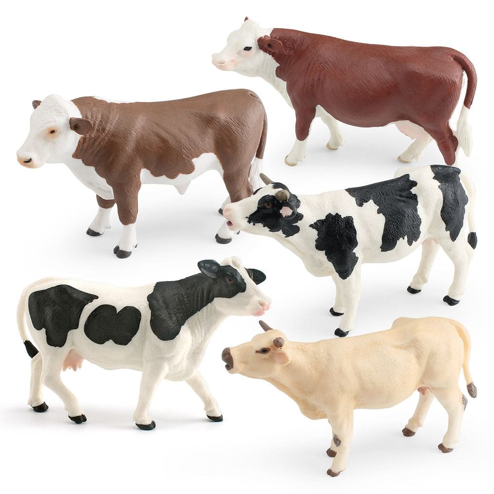 Conjunto de estatuetas Cow, 4 peças, PVC realista, Farm Animal Kids