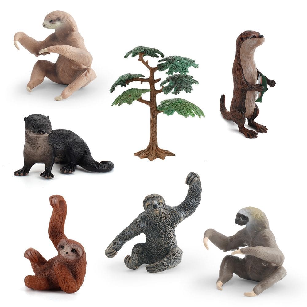 Conjunto de estatuetas de vida selvagem de PVC, preguiça e lontra, com brinquedo infantil