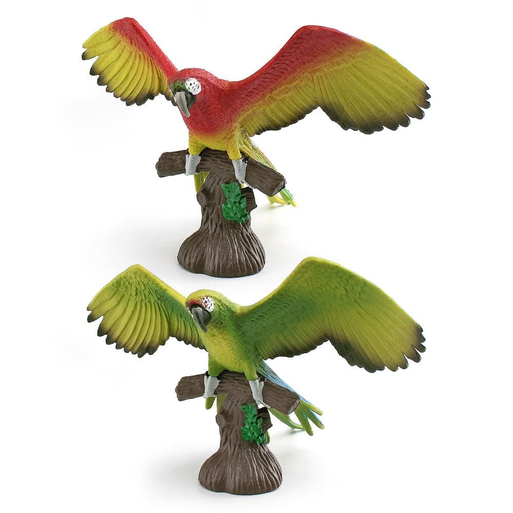 Conjunto de estatuetas com decoração infantil de PVC com papagaio, arara e pássaro realista