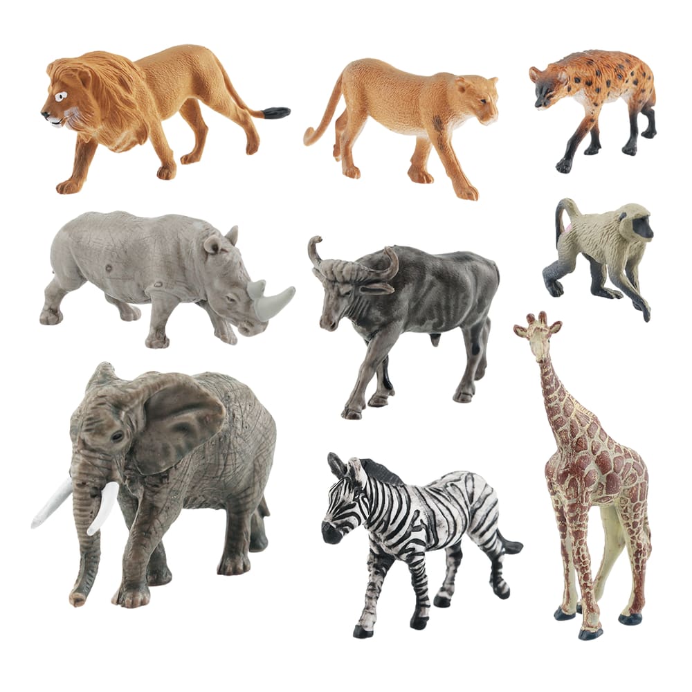 Conjunto de estatuetas de animais selvagens sul-africanos, 9 unidades de PVC para crianças