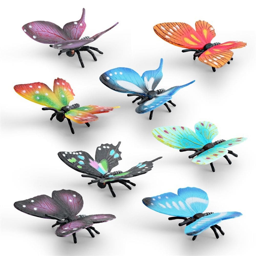 Conjunto de estatuetas de borboleta, 8 peças de modelos de borboletas coloridas em PVC