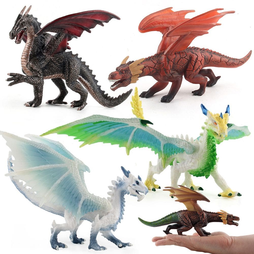 Conjunto de brinquedos Dragon Figures, 5 peças realistas com mandíbulas móveis para crianças