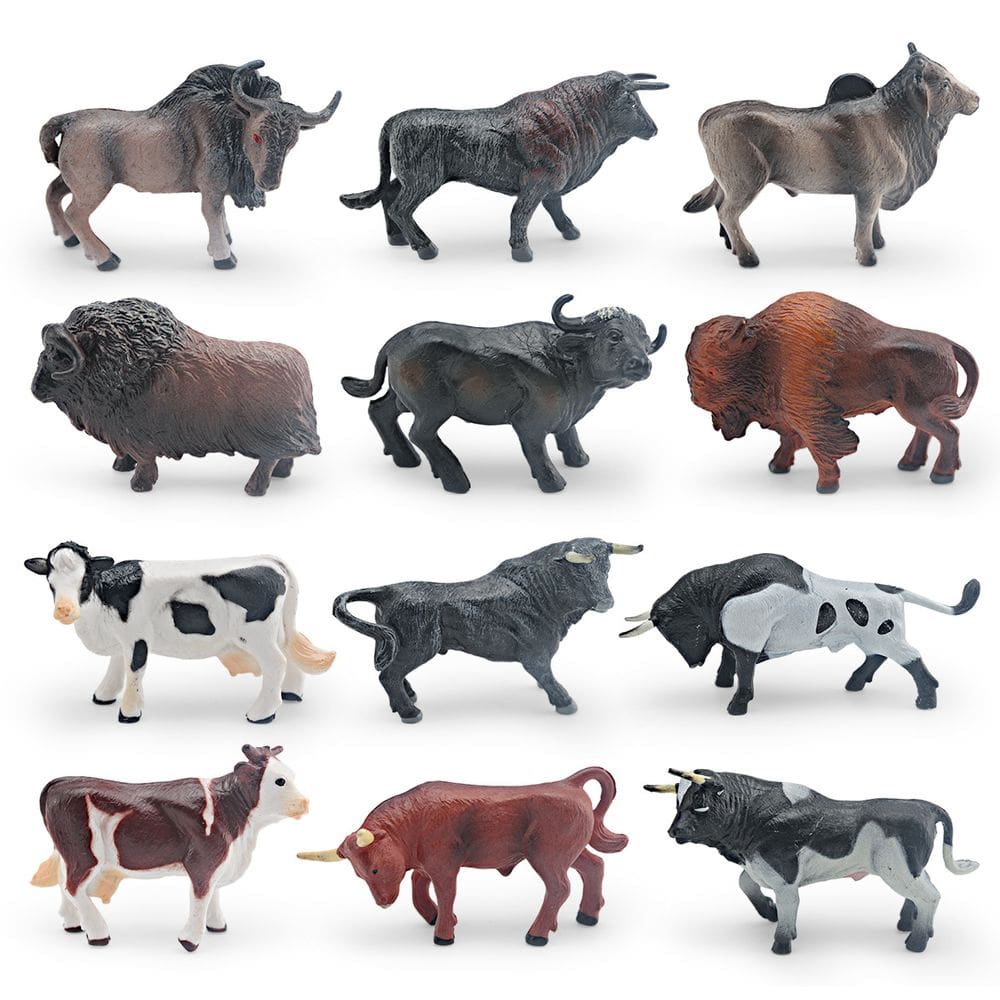 Conjunto de bonecos em miniatura de vaca selvagem e touro, 12 unidades — 12 realistas