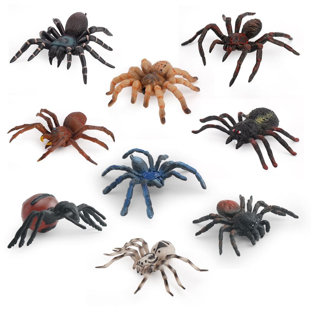 Conjunto de estatuetas de aranha realistas, 9 peças de tarântula e funil de PVC