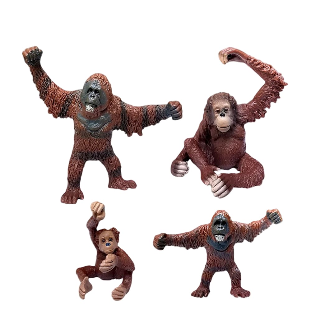 Conjunto de estatuetas de orangotango realista de 4 peças de PVC para crianças