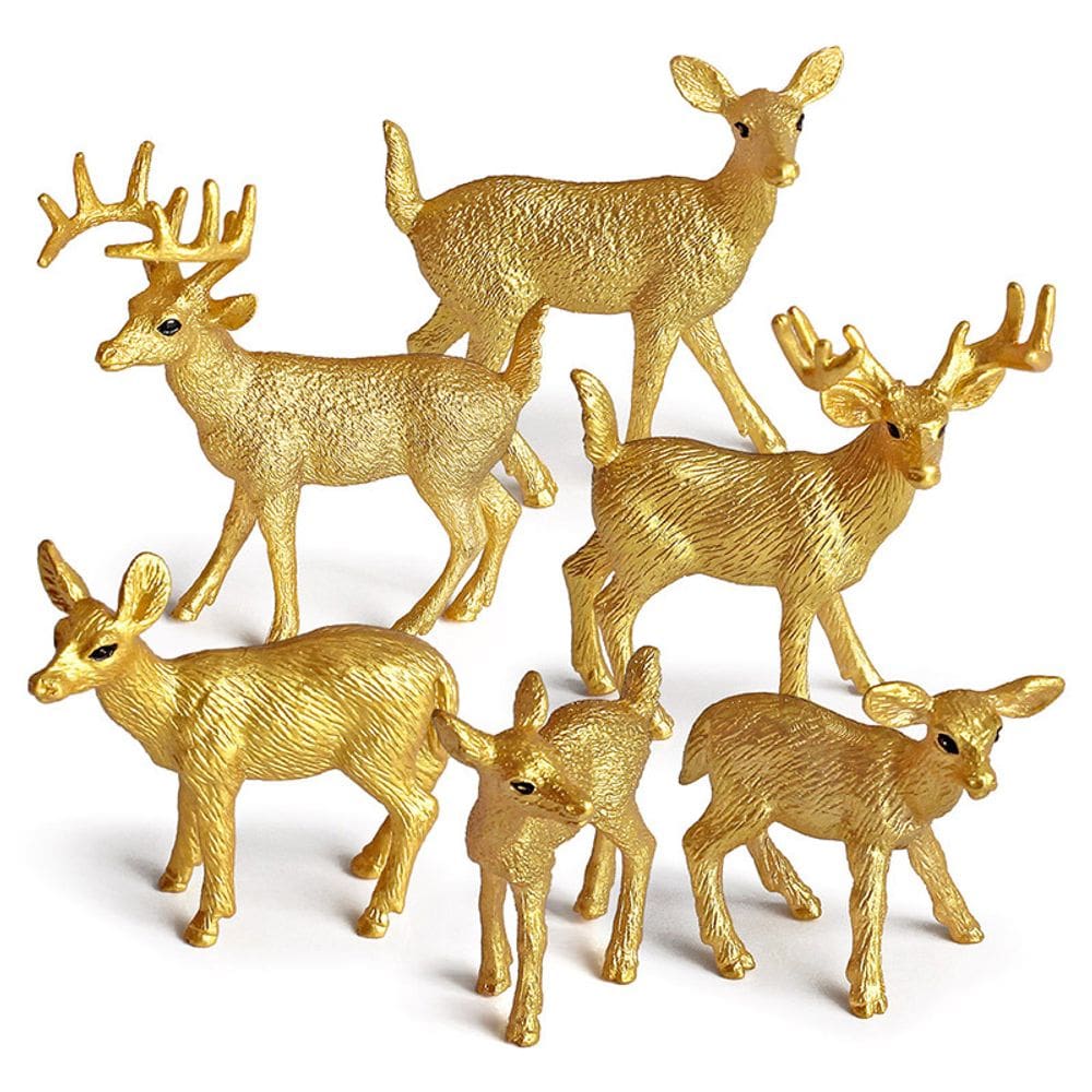 Conjunto de estatuetas Golden Reindeer, 6 peças realistas de PVC, veado e corça
