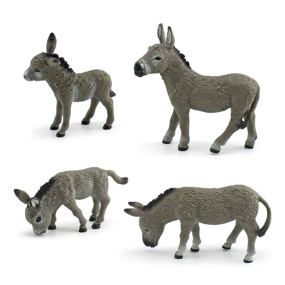 Conjunto de estatuetas Realistic Donkey PVC Farm Animal, 4 unidades para crianças