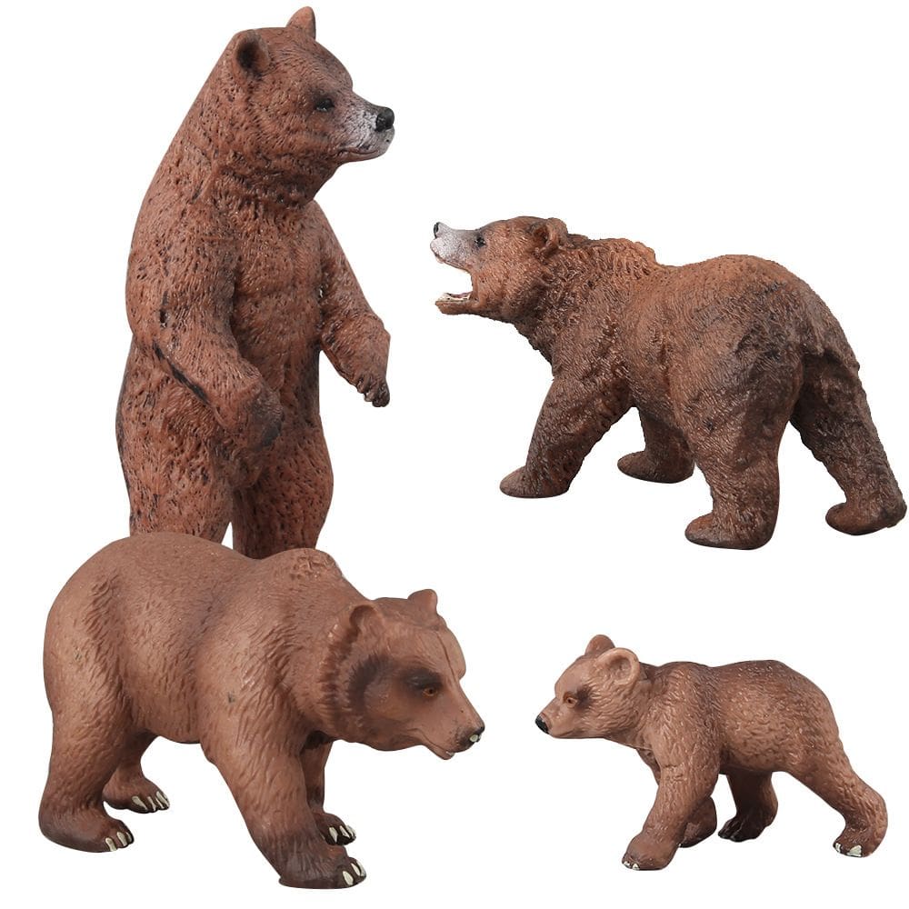 Conjunto de estatuetas realista Brown Bear PVC Wild Bear 4 peças para crianças
