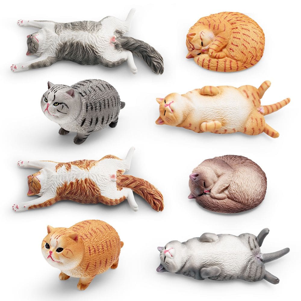 Conjunto de estatuetas de gatos, coleção realista de figuras de gatos em PVC, 8 unidades