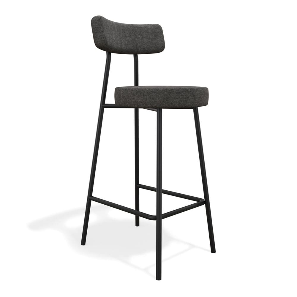 Banqueta Alta Cozinha Kobe Estofada com Encosto Linho Grafite - Abmaza