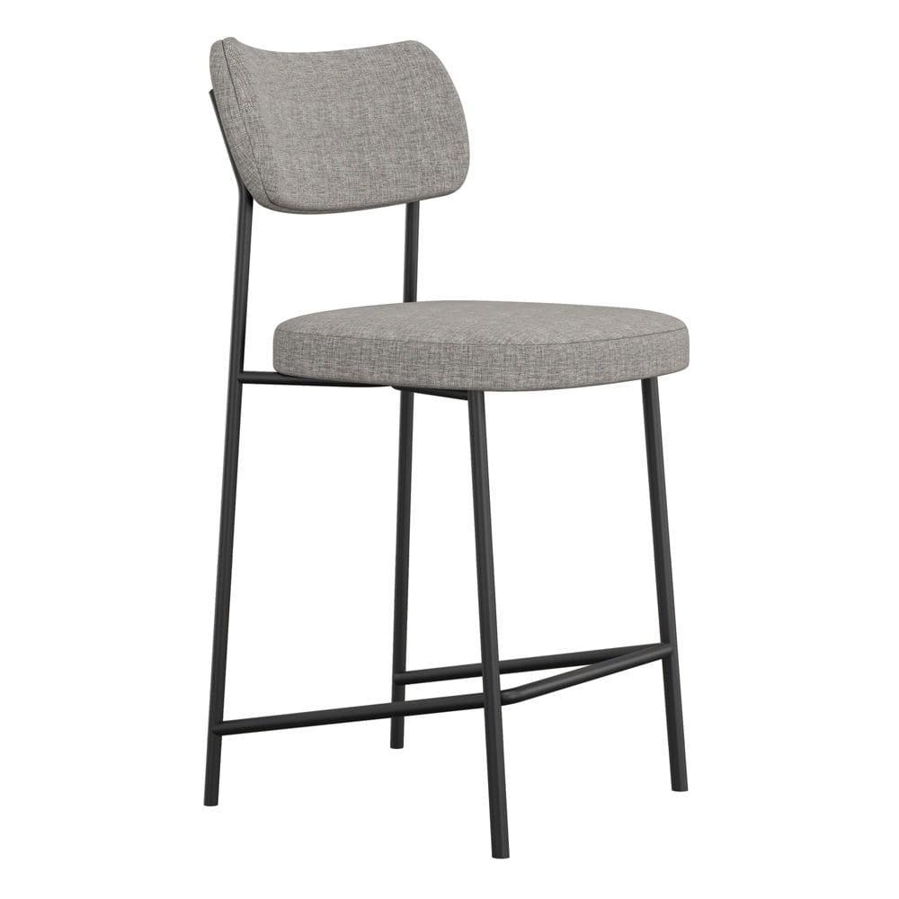 Banqueta Média Para Cozinha Lila Estofada com Encosto Linho Cinza - Abmaza