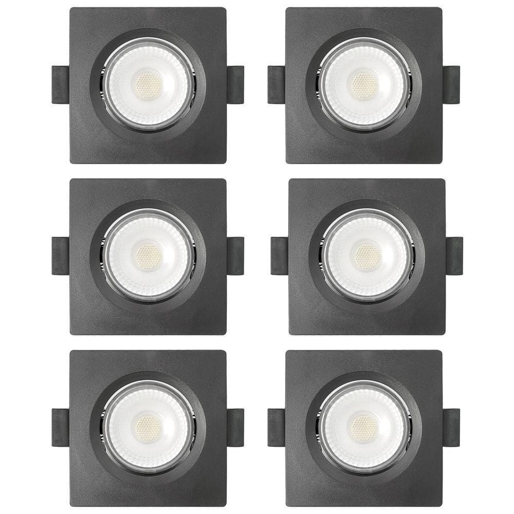 Kit 6 Spot De Led Embutir Slim Mr16 Quadrado 6w Preto Bivolt 3000k Quente