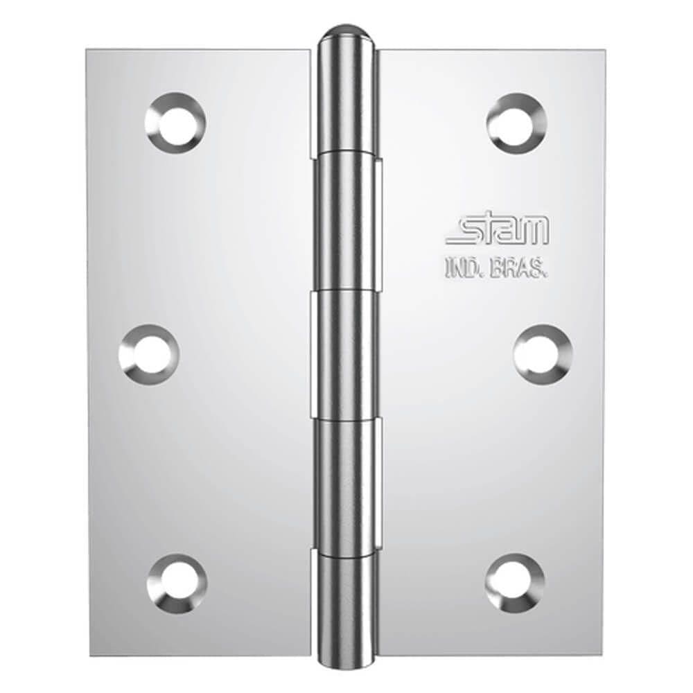 Dobradiça 3.1-2” X 3” X 1,9mm Galvanizado Com Pino Rever?ivel E Canto Reto - 42082 - Stam