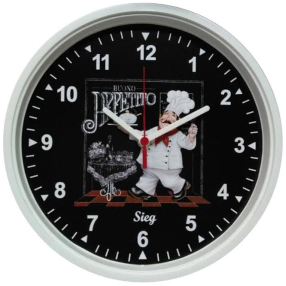 Relógio Redondo Branco 28cm Cozinheiro - 2805-00 - Sieg Relogio Redondo 28cm Branco Fundo Cozin.