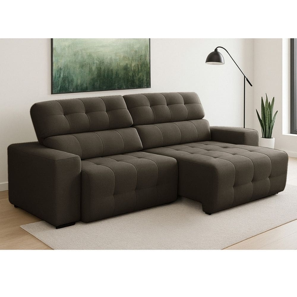 Sof? 4 Lugares Retr?til Reclin?vel 250cm Veludo Atualle Ferguile