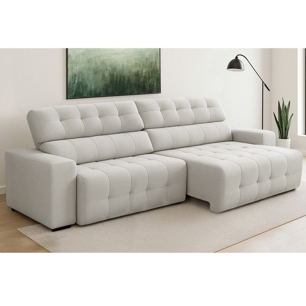 Sof? 4 Lugares Retr?til Reclin?vel 280cm Linho Atualle Ferguile